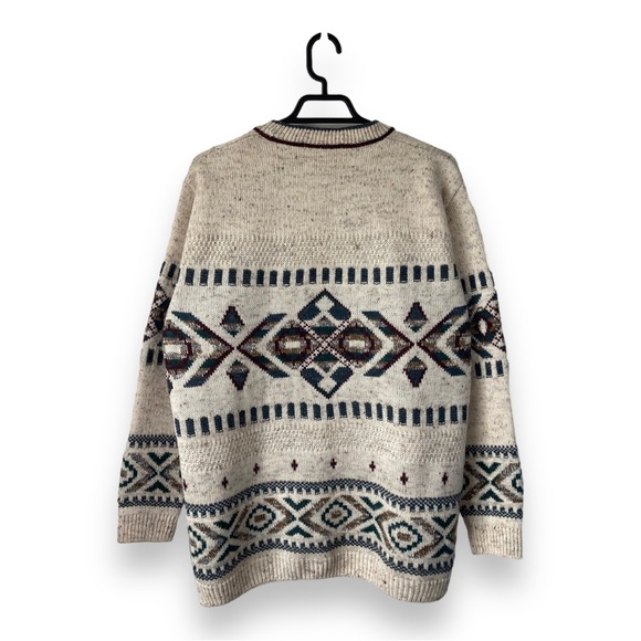 St. Michaels Marks & Spencer Beige Aztec Patterned Vintage Crewneck Jumper - Picture 2 of 9